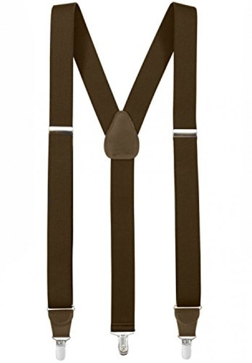 Brown Basket Weave Leather Suspenders with trigger scissor snaps no slip 
