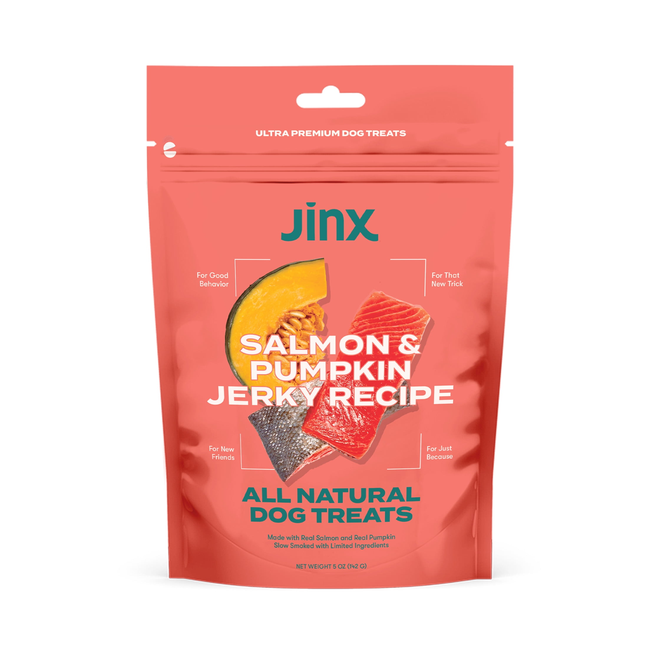 Jinx All Natural Salmon and Pumpkin Jerky Treats for Dogs, 5 oz Bag