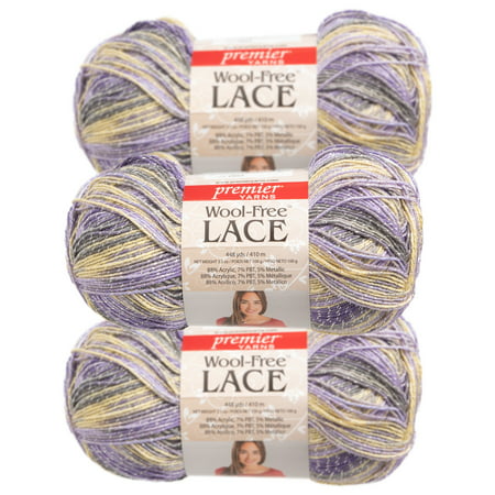Premier Yarns (3 Pack) Wool-Free Lace Acrylic Blend Soft Yarn for Knitting Crocheting Super Fine