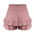 thumbnail image 4 of Dezsed Women's Casual Shorts Boho Flowy Shorts Ruffle Mini Skirts Running Tennis Shorts Summer Elastic Waist Beach Shorts Pink XL, 4 of 6