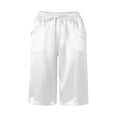 thumbnail image 4 of GEWSEY Women's Silk Satin Capri Pajamas Pants Loungewear Sleep Cropped Pants Elastic Waist Silky Lounge Pj Bottoms with Pocket (White, S), 4 of 5