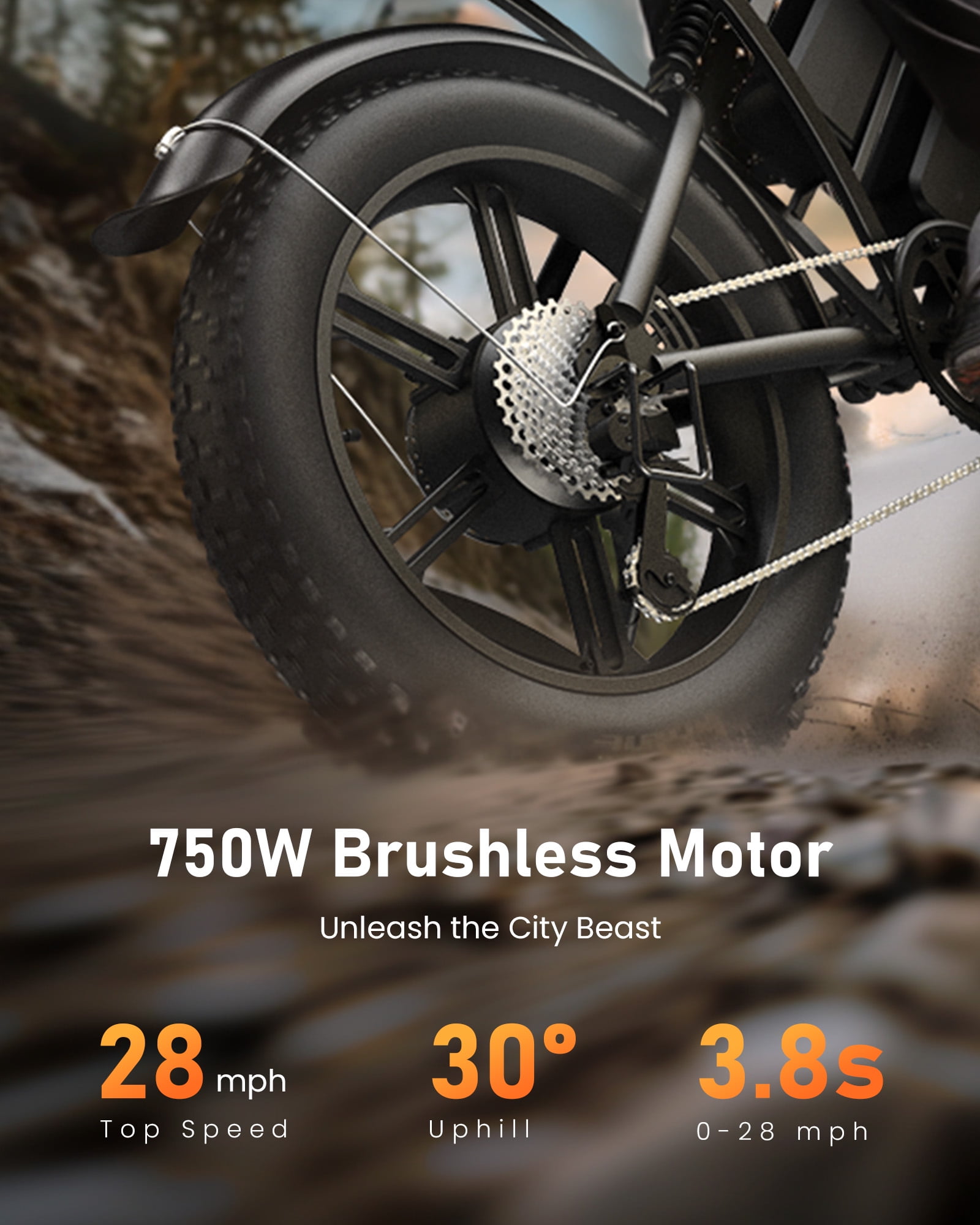Electric Bike for Adults,28MPH,1500W Peak Motor,100+ Miles Range,Dual Battery,7-Speed,20" Fat Tire E-Bike,Moped Style Electric Bicycles,Black