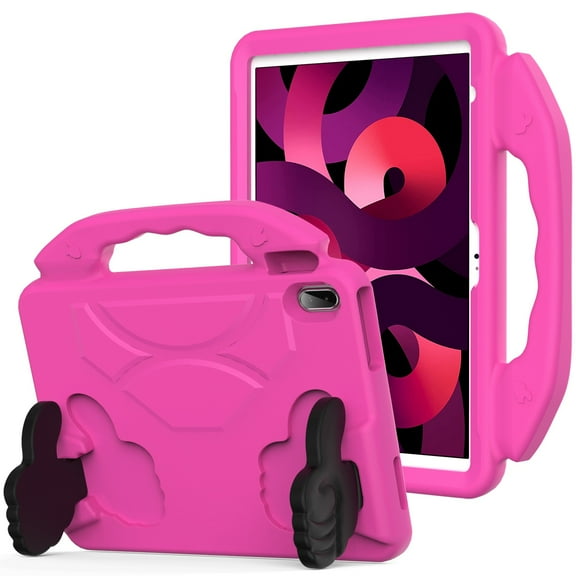 For Apple iPad 9th /8th /7th Gen 10.2 inch Kid-Friendly Hybrid Tablet Shockproof Stand Case Antislip Rubber Silicone TPU - Thumbs Up Kickstand Case Cover [Pink]