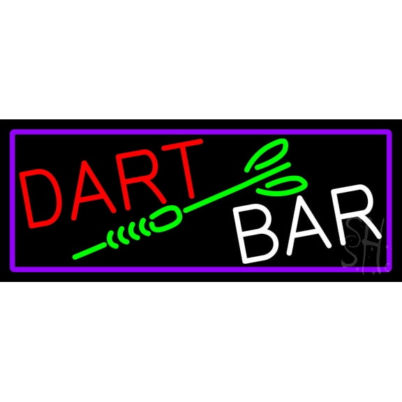 Dart Bar With Purple Border LED Neon Sign 13 x 32 - inches, Clear Edge Cut Acrylic Backing, with Dimmer - Bright and Premium built indoor LED Neon Sign for Bar decor.