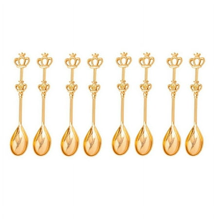 

8PCS Stainless Steel Coffee Cake Spoon Crown Cake Spoons Small Teaspoon for Ice-Cream Soup Sugar(Gold)