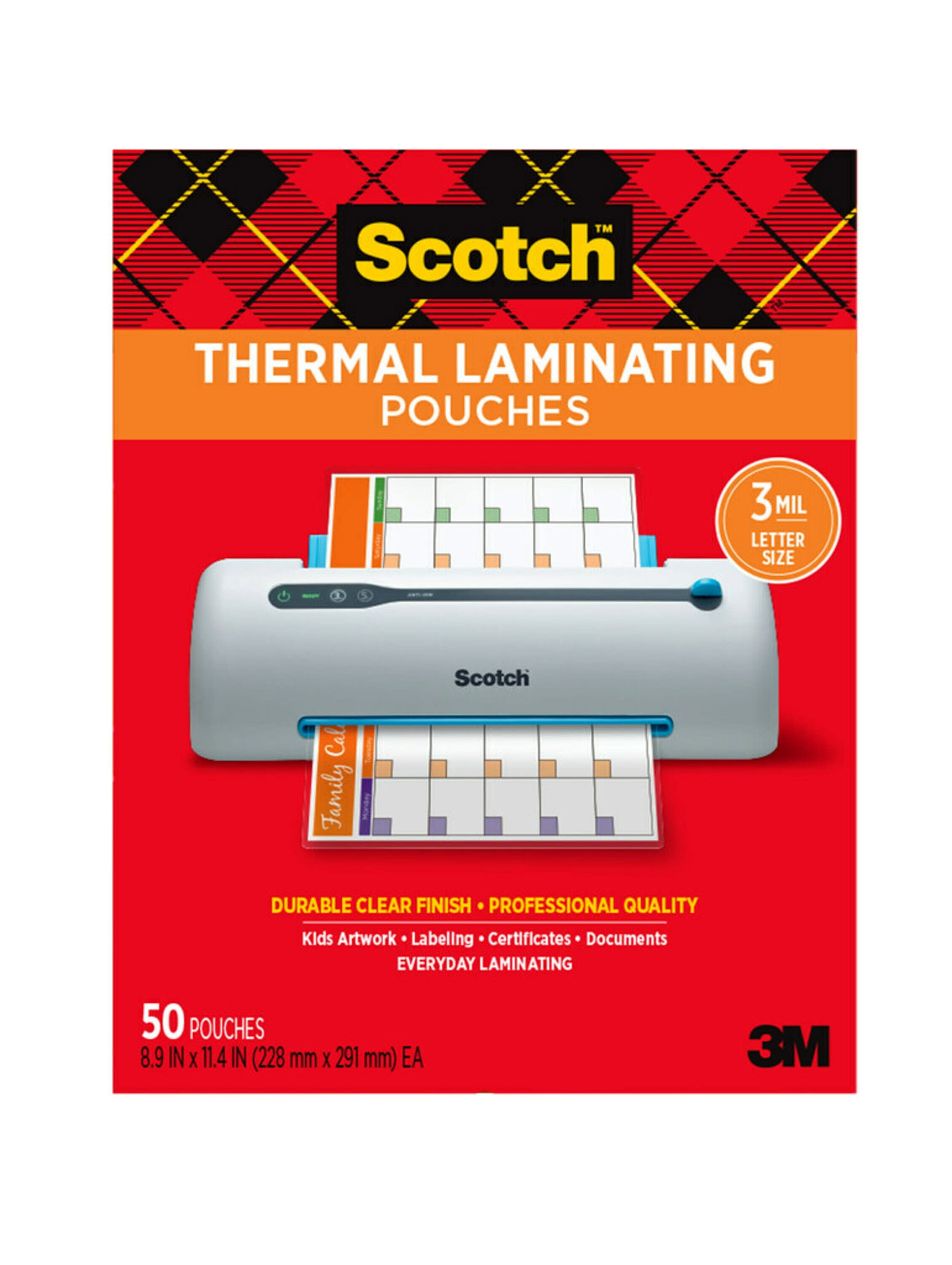 Scotch Thermal Laminating Pouches, 50 Count, 8.5in x 11in, 3 mil Thick