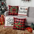 thumbnail image 2 of FairOnly Christmas Pillow Covers Set of 4 Black Red Plaid Farmhouse Xmas Decorations Wreath Pattern Cushion Cases for Sofa Couch, 18"x18", 2 of 7