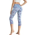 thumbnail image 2 of SCRAWLGOD Floral Leaf Yoga Print Blue Women's Workout Capri Leggings for Women with Pockets Elastic Lightweight High Waisted Yoga Leggings for Running Pants Yoga Gym Casual Summer, XXL, 2 of 7