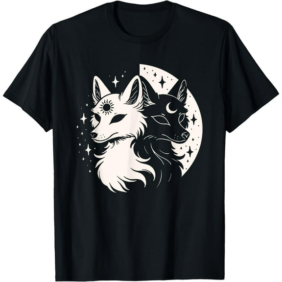 Fox Foxes Night Moon Day Sun Stars Spirit Celestial Moon Alt Unisex T-Shirt for Men Women Kids