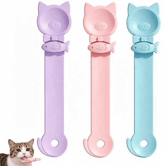 ACDANC 3Pcs Cat Treat Spoon,Lickable Cat Treat Dispenser Squeeze,Multi-Function Feeding Spoon for Churu Paste Licky Treats & Wet Food Squeeze Dispense Cat Treat Dispenser (3 Colors)