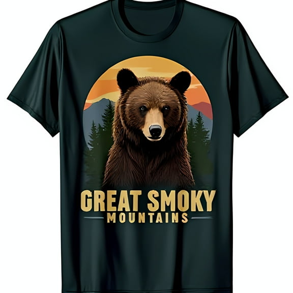 Majestic Graphic on Black T-Shirt Great Smoky Mountains Sunset Design