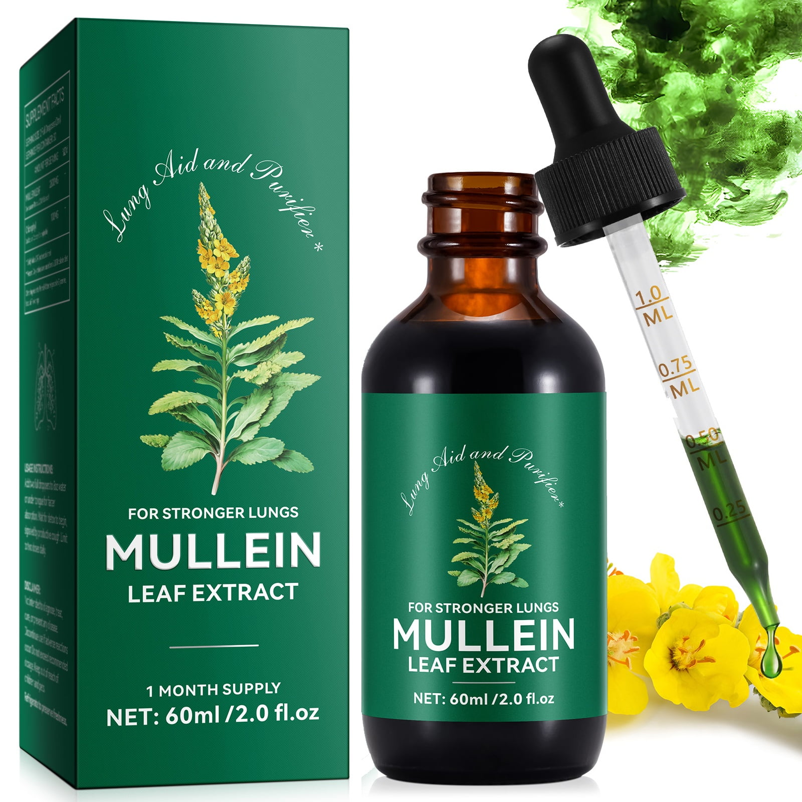 Mullein Leaf Extract Drops, Immune & Respiratory Health Support, Lung Cleanse for Smokers, Non-Gmo, Vegan, Alcohol-Free, 2 fl.oz