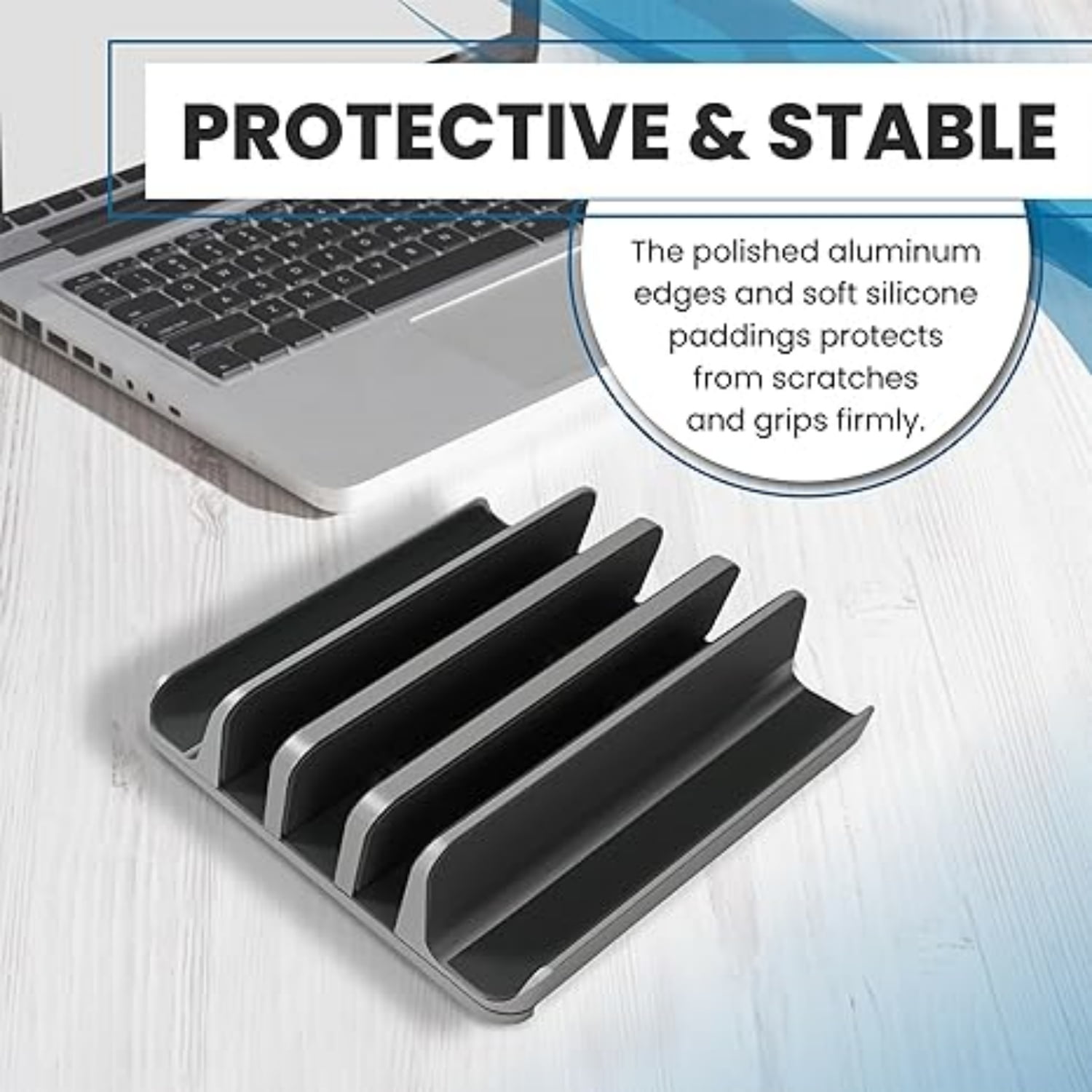 Multiple Laptop Holder Vertical – Laptop Vertical Stand Holds 5 Devices, Fits All Laptops Tablets and Mobiles (up to 17.3”). Closed Upright Vertical Laptop Stand for Desk