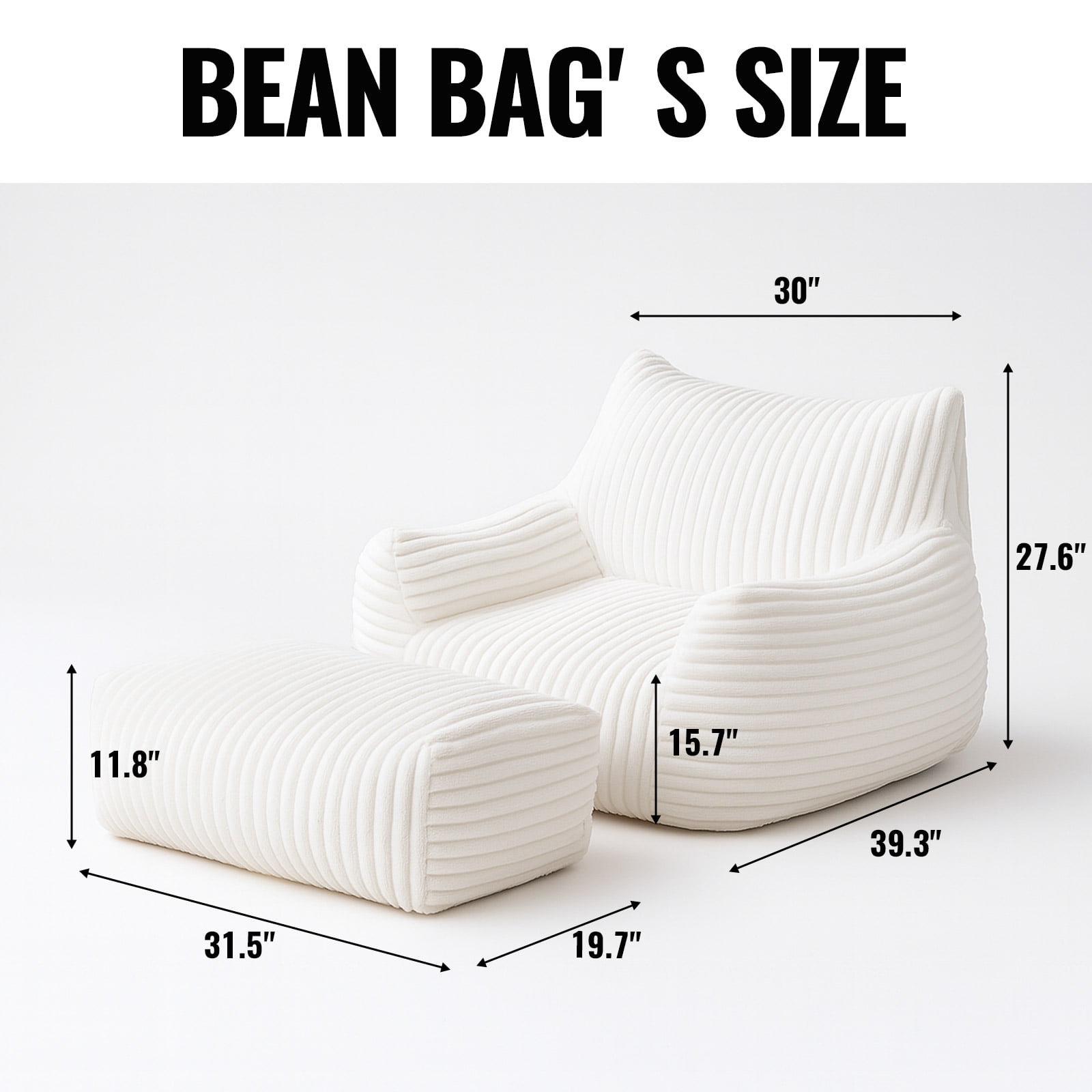 Bean Bag Chair with Ottoman,Big Bean Bag Chairs for Adults with Filling,Lazy Floor Chair with Back Support,Memory Foam Sofa Giant Beanbag Chair for Bedroom Livingroom