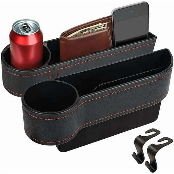 EcoNour Car Seat Gap Filler with Cup Holder & Headrest Hooks - 2 Pack Car Organizer