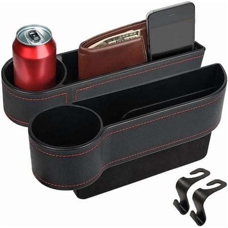 EcoNour Car Seat Gap Filler with Cup Holder & Headrest Hooks - 2 Pack Car Organizer