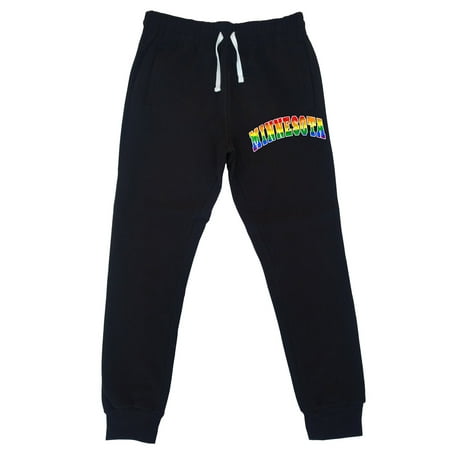 Minnesota Sweatpants - Men's Rainbow Minnesota KT T62 Black Fleece Gym Jogger Sweatpants 2X-Large Black