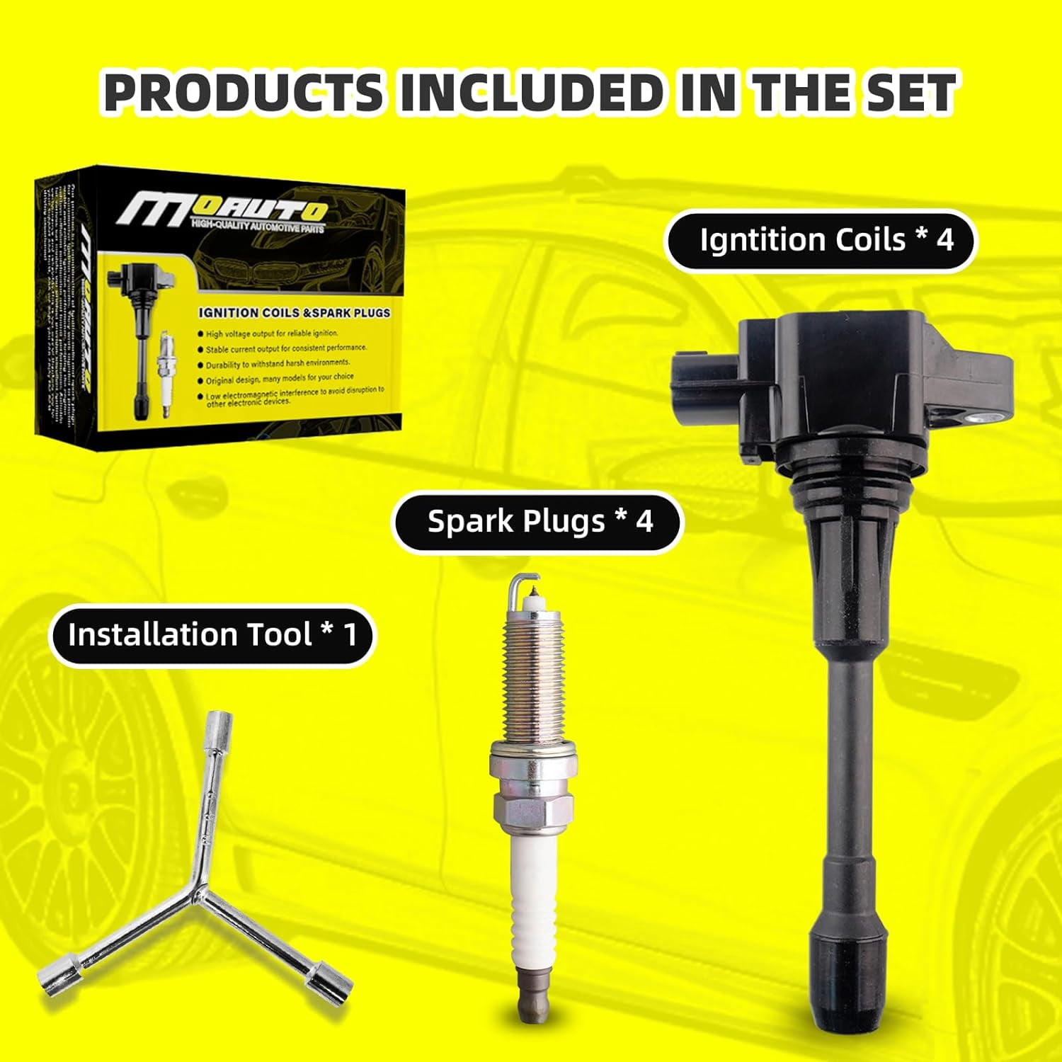 MOAUTO Set of 4 Ignition Coils Pack UF549 22448-1HM0A & 4 PCS Iridium Spark Plugs Compatible with 2008-2017 Nissan Sentra Altima Cube Rogue Versa Infiniti FX50 M56 QX60 NV200 NV350 Pathfinder