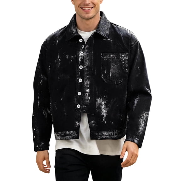 Men's Denim Jackets Lapel Button Down Outdoor Casual Long Sleeved Coat Soft Stretch Jean Jacket