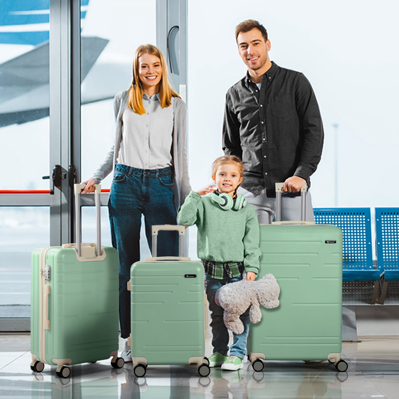 Zimtown 3 Piece Luggage Set, Carry on Suitcase Sets Hardside Lightweight Spinner with TSA Lock, Green