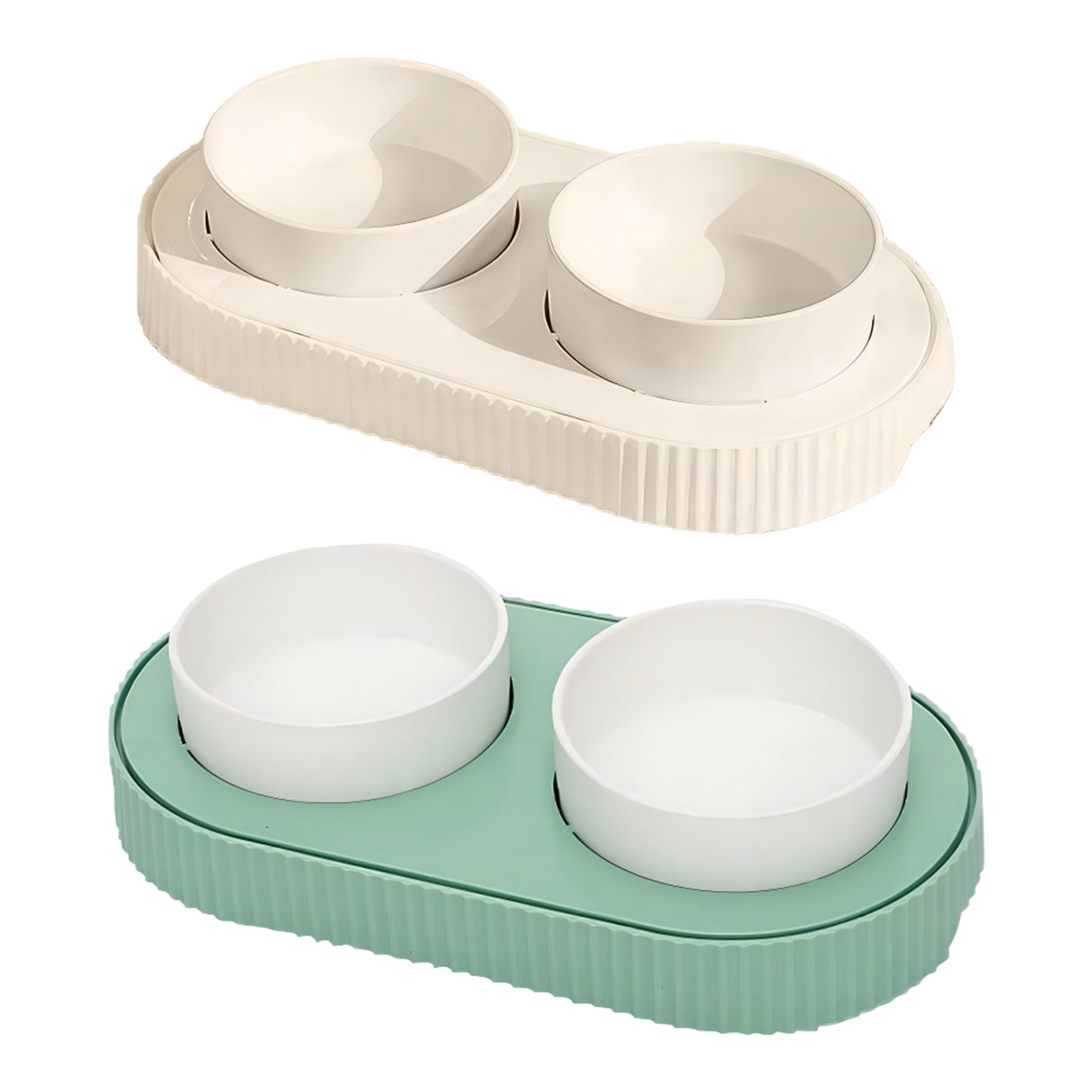 BELOWSYALER USB Heated Double Bowls for Pet Drinking Feeding Ceramic Food Feeder Water Bowl for Cold Weather Cats Food Warmer