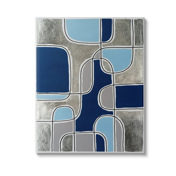 Stupell Industries Blue Asymmetrical Pattern Abstract Painting Gallery Wrapped Canvas Art Print Wall Art, 16 x 20