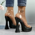 thumbnail image 5 of GJPBGK Women Platform Stiletto Heels Clear Strap Sandals with Flared Heel and Gold Buckles Comfortable Thick Sole Heel for Daily Wear, 5 of 7