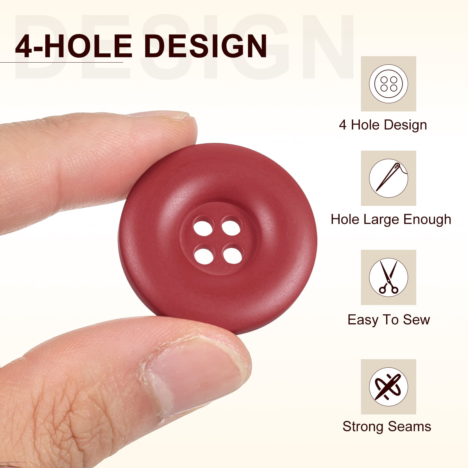 Uxcell 50pcs Sewing Button 30mm 4 Holes Resin Round Crafting Buttons, Bright Red