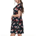 thumbnail image 2 of Honeii Rose Flowers Print Women’s Short Sleeve Dress, Comfortable Casual Dress, Soft Polyester Spandex Blend, Stylish Everyday Wear for Summer, Perfect for Travel and Vacation, 2 of 6