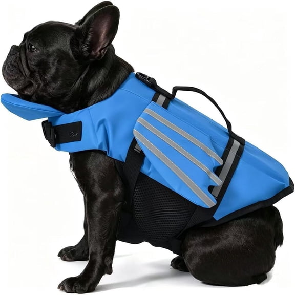 Dog Life Jacket with Chin Float, Adjustable Dog Life Vest with Rescue Handle, High Buoyancy Dog Simming, for Small Medium Large Dogs (Small,Blue)