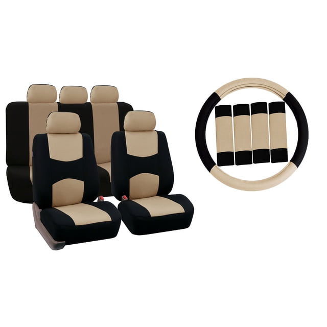 FH Group Car Seat Covers Full Set Cloth - Universal Fit, Automotive Seat Covers, Airbag Compatible, Solid Bench Rear Seat, Washable Car Seat Cover for SUV, Sedan, Van