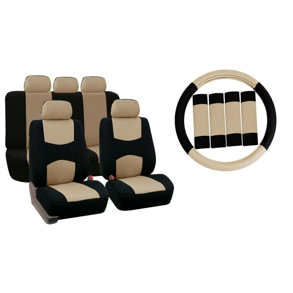 FH Group Car Seat Covers Full Set Cloth - Universal Fit, Automotive Seat Covers, Airbag Compatible, Solid Bench Rear Seat, Washable Car Seat Cover for SUV, Sedan, Van