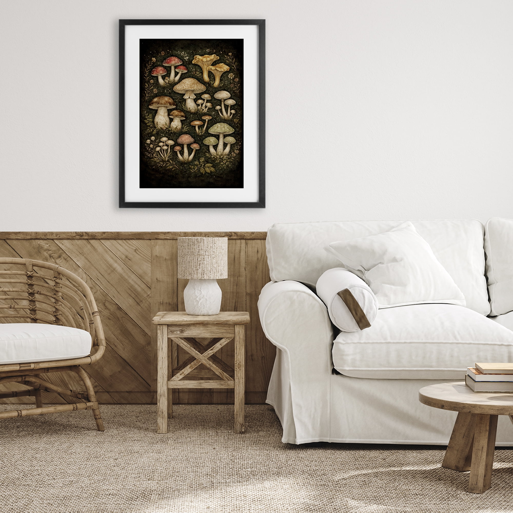 Stupell Industries Organic Sprouting Mushrooms Black Framed Print Under Glass, design by Tom Crehan