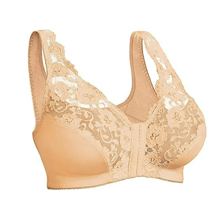Kddylitq Plus Size Bras With Back Fat Coverage Placed Buckle Padded Push Up  Corset Top Eyelash Supportive Comfortable Bralette Adjustable Bras Smoothing  Wireless Lace Push Up Beige 4X-Large 