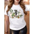 thumbnail image 1 of Halloween T-Shirt - Green Plant Ghost Print - Spring And Summer Casual Short Sleeve- Fashion Women's Clothing, 1 of 6