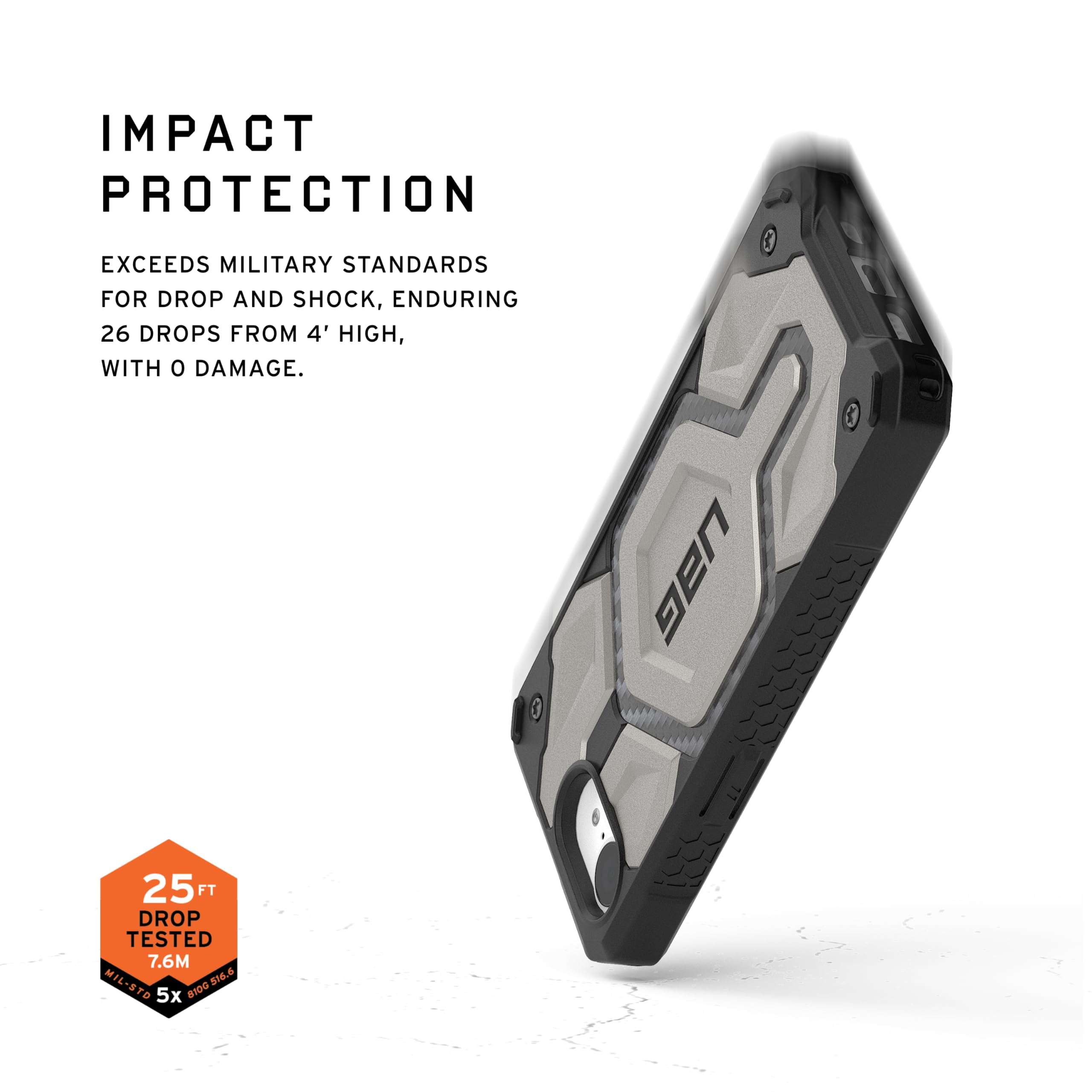 UAG iPhone 17e / iPhone 16e Case Monarch Pro - Compatible with MagSafe Premium Carbon Fiber Inlay Rugged Military Grade Drop Proof Protective Cover, Titanium