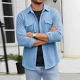 thumbnail image 4 of YueHuiYing Men's Solid Color Long Sleeve Button Down Shirt With Chest Pockets Casual Collared Cardigan Style Top For Daily Wear And Outdoor Activities, 4 of 5