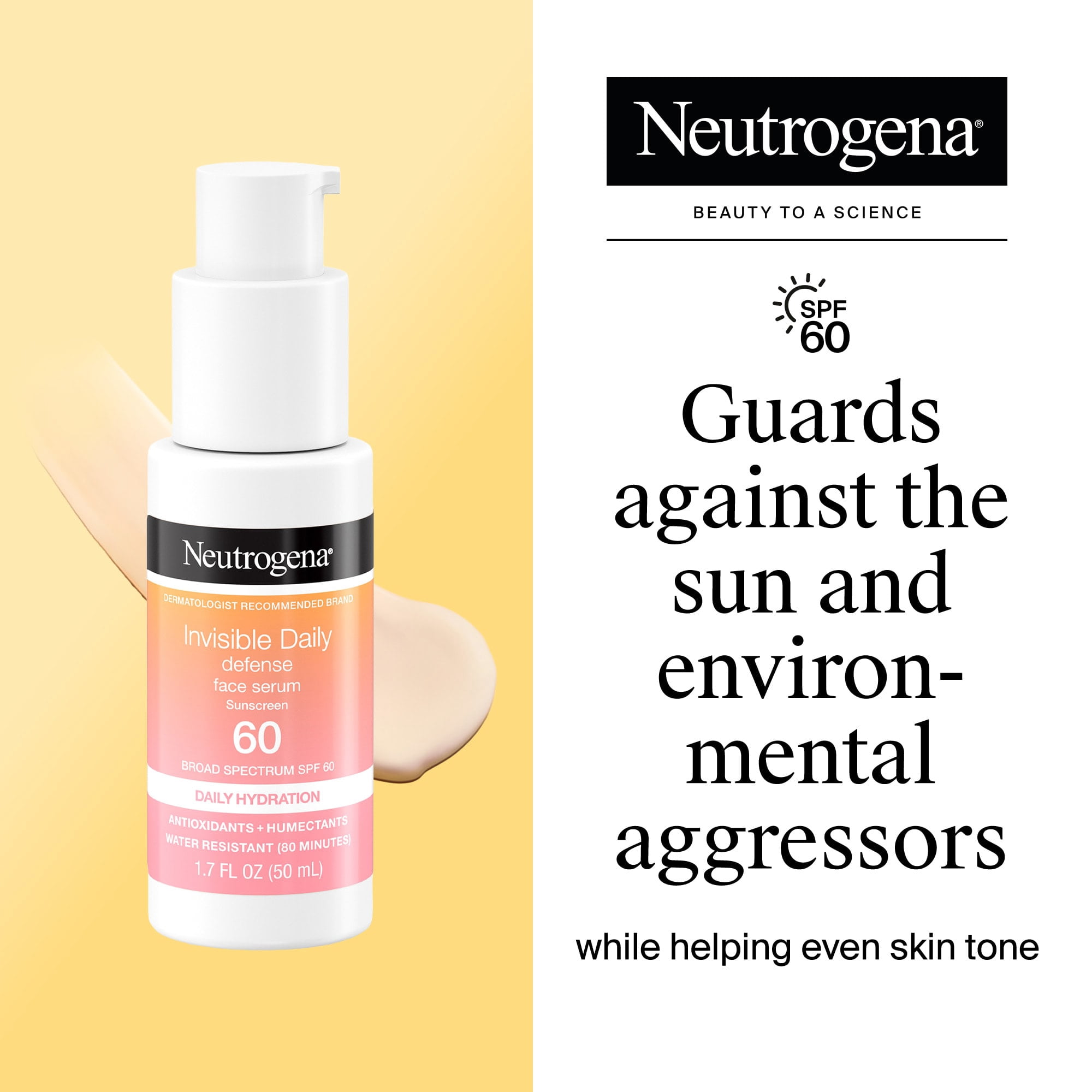 (2 pack) Neutrogena Invisible Daily Defense Face Serum Sunscreen with SPF 60+, 1.7 Fl oz