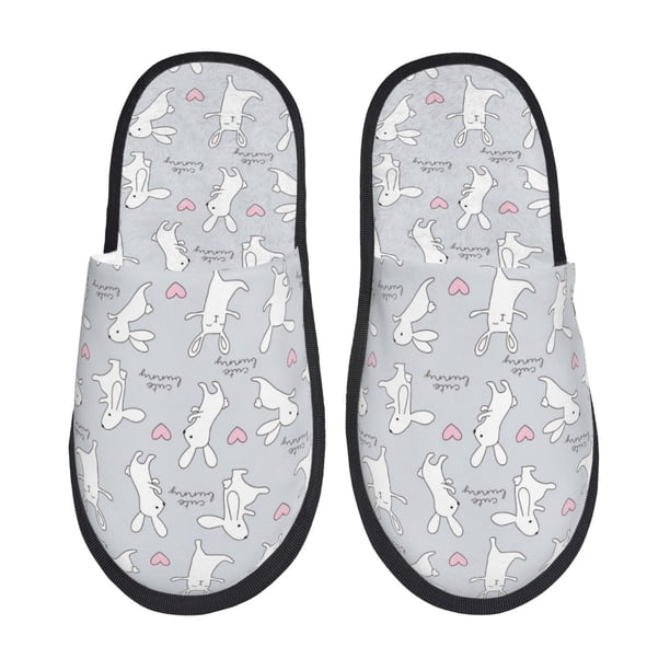 Fotbe Fun Rabbit Pantuflas Peludas para Mujer con Estampado, Zapatillas de Peluche, Zapatos de Invierno para Casa, Uso Interior y Exterior-Large