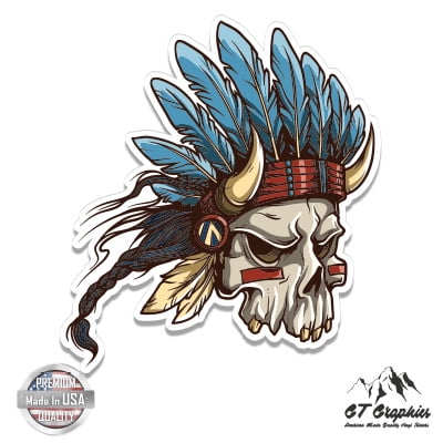 Native American Skull - 5" Vinyl Sticker - For Car Laptop I-Pad - Waterproof Decal