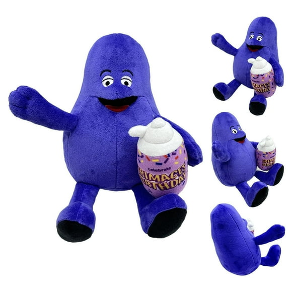 Grim-ace Plushies, Mcdonalds Grim-ace Drinking Milkshake Kawaii Plush Doll, Christmas Gift , Creative Adorable Eggplant Throw Pillow, Home Decor Collectible Stuffed D