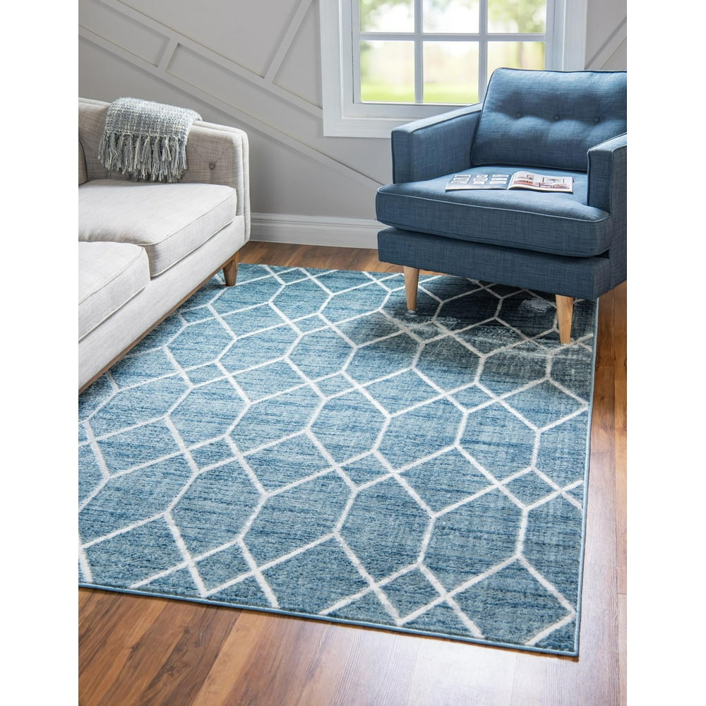 Lattice Trellis Collection Rug 6' x 9' Blue LowPile Rug