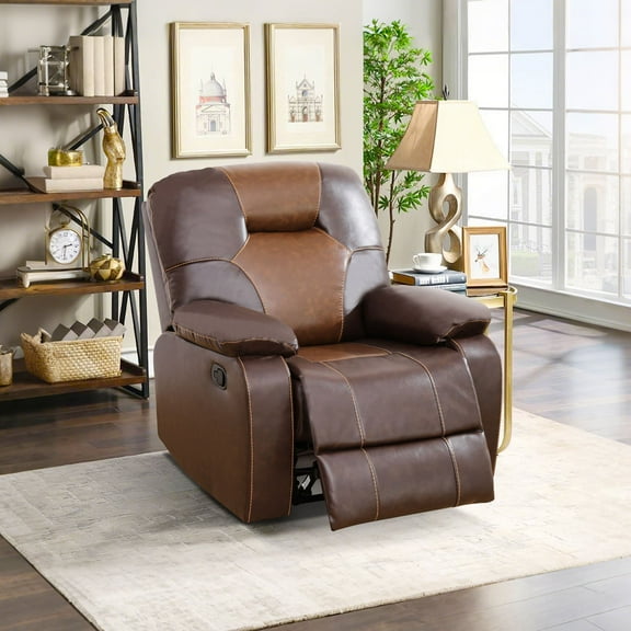 MAYEERTY Recliner Chair, Breathable Leather Reclining Chair with Adjustable Backrest for Living Room, Brown