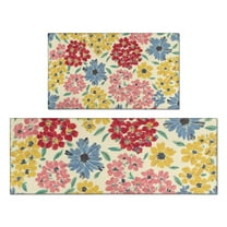 Pioneer Flower Floral Print Pattern Kitchen Rugs Sets Of 2,Anti Fatigue Kitchen Mat Rugs Non Slip Washable,Decorative Kitchen Floor Mats for Kitchen,Sink,Laundry,17"x30" 17"x47"