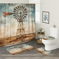thumbnail image 2 of 4Pcs Rustic Farm Windmill Shower Curtain Sets with Non-Slip Rug, U Shape and Toilet Lid Cover Mat, Farmhouse Home Bathroom Decor Set Accessories with 12 Hooks, 72 x 72 Inch, 2 of 13