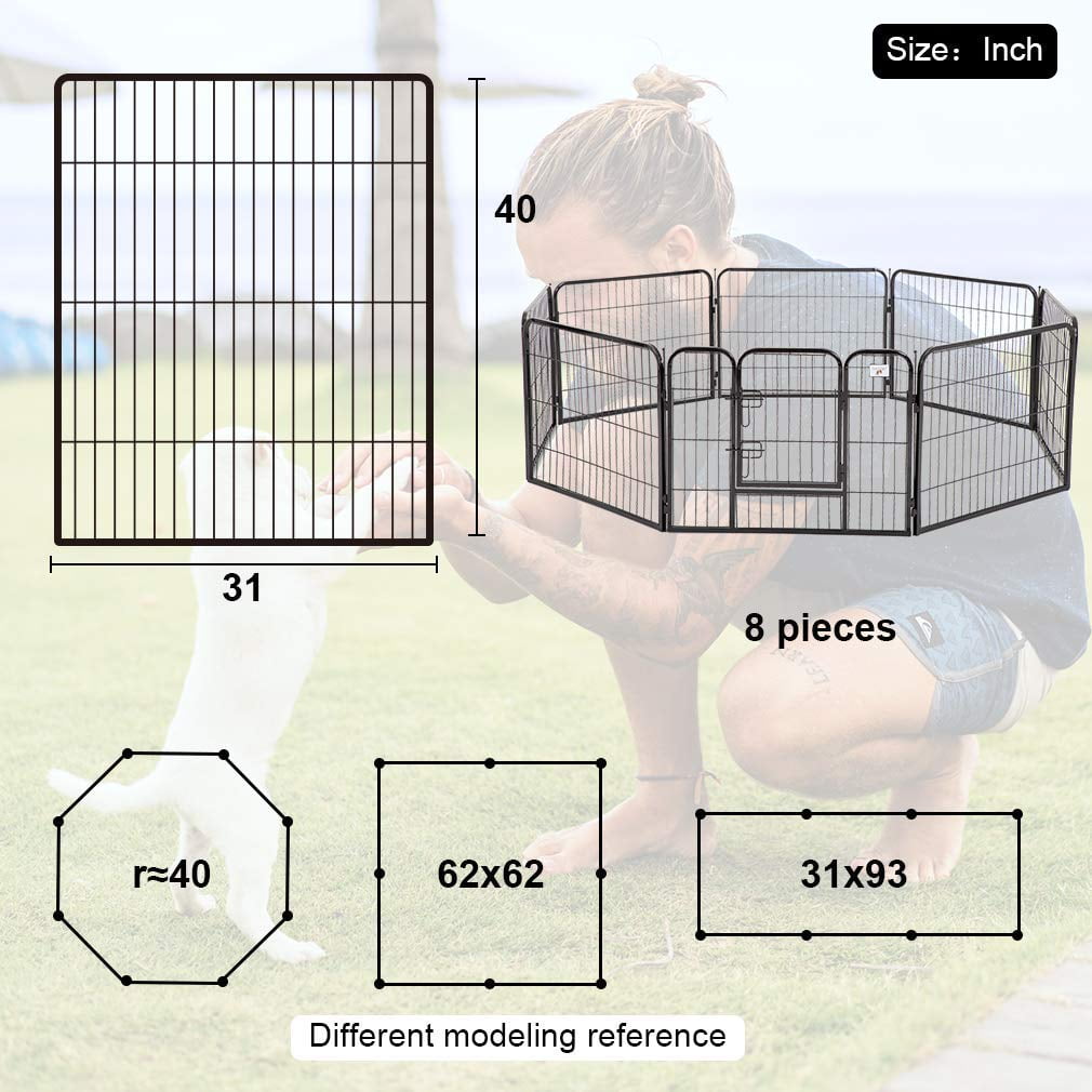 NiamVelo 40" Height Heavy Duty Metal Dog Playpen 8 Panels Dog Fence Pet Puppy Exercise Pen with Door(Black)