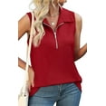 thumbnail image 4 of MORTTIC Women's V-Neck Ribbed Tank Top, Sleeveless Shirt with Zipper, Casual Loose Fit Summer Top, S, 4 of 5