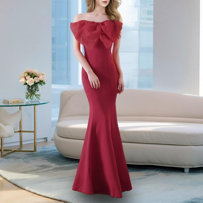 Wedding Guest Dresses for Women Sleeve Less Strapless Maxi Dress Middle  Waist Zipper Slim Solid Color Elegant Formal Evening Gowns - Walmart.com