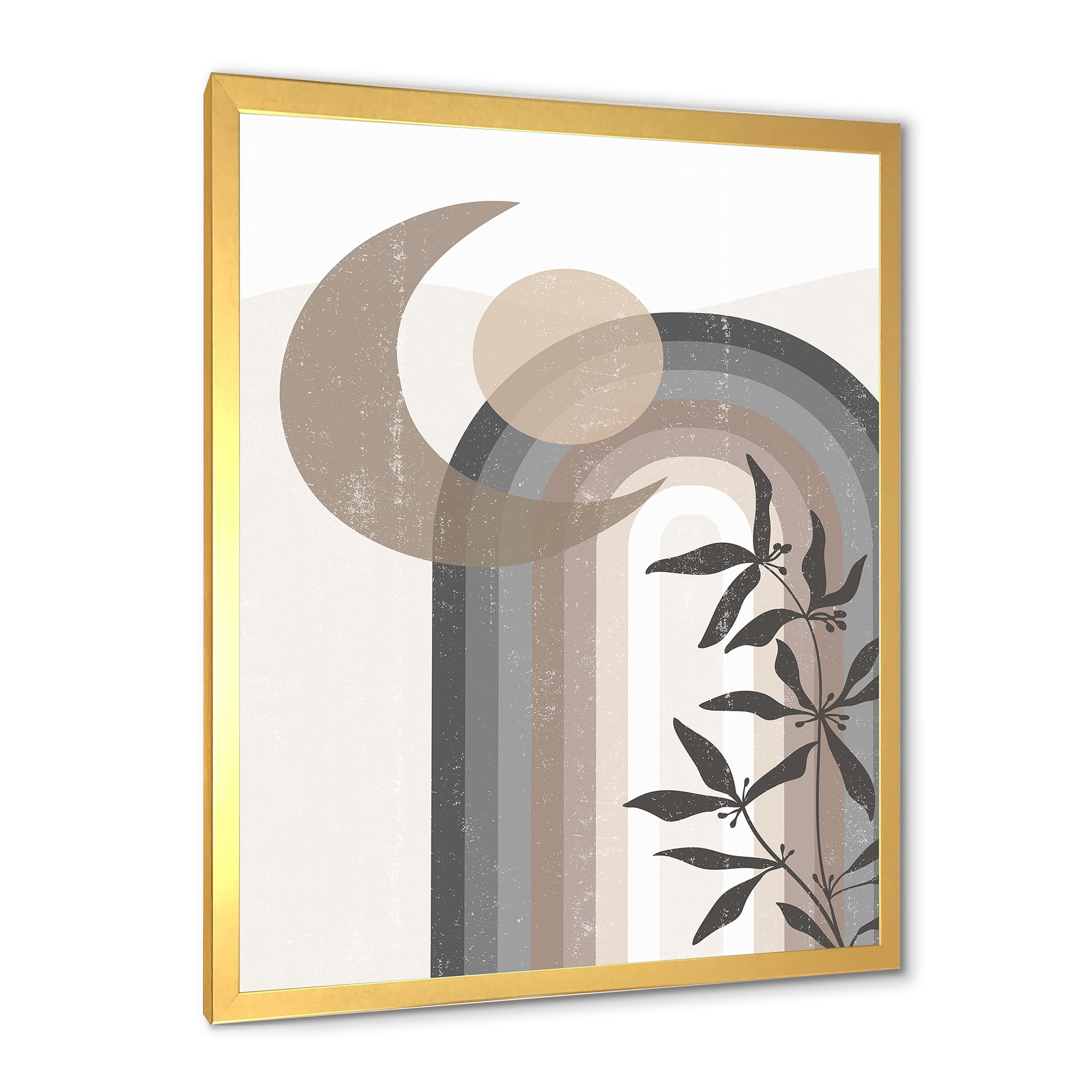 Designart 'Abstract Moon and Sun In Gray and Blue' Modern Framed Art Print