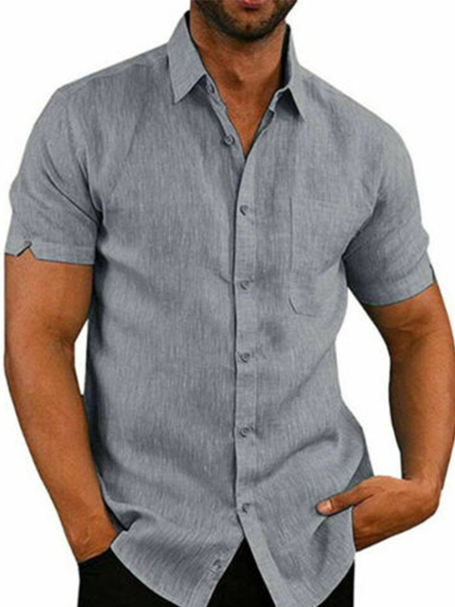Nanquan Men Leisure Summer Short Sleeve Plaid Fashion Boyfriend Button up Shirts
